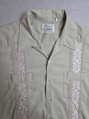 Haband Men's Light Sage Guayabera Button-Down Shirt with White Embroidery 2XL